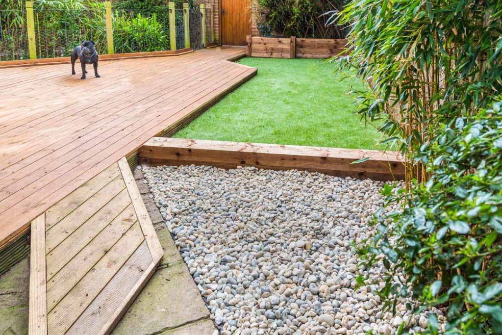 A Section Of A Residntial Garden, Yard With Wooden Decking, Pati